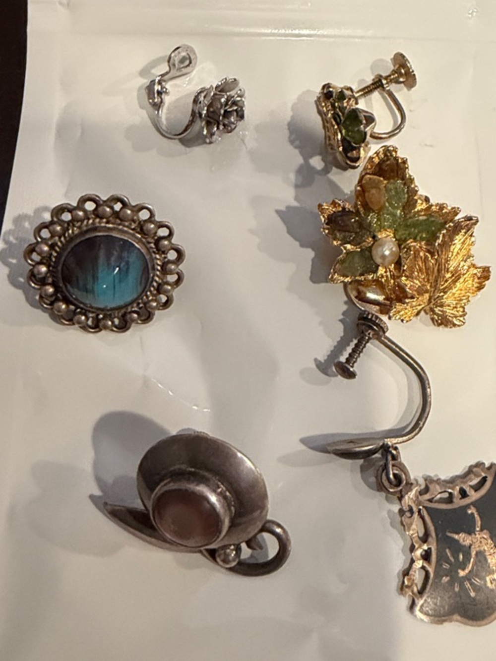 Assorted Women's Clip-On Earrings Set in Gold, Silver and Green